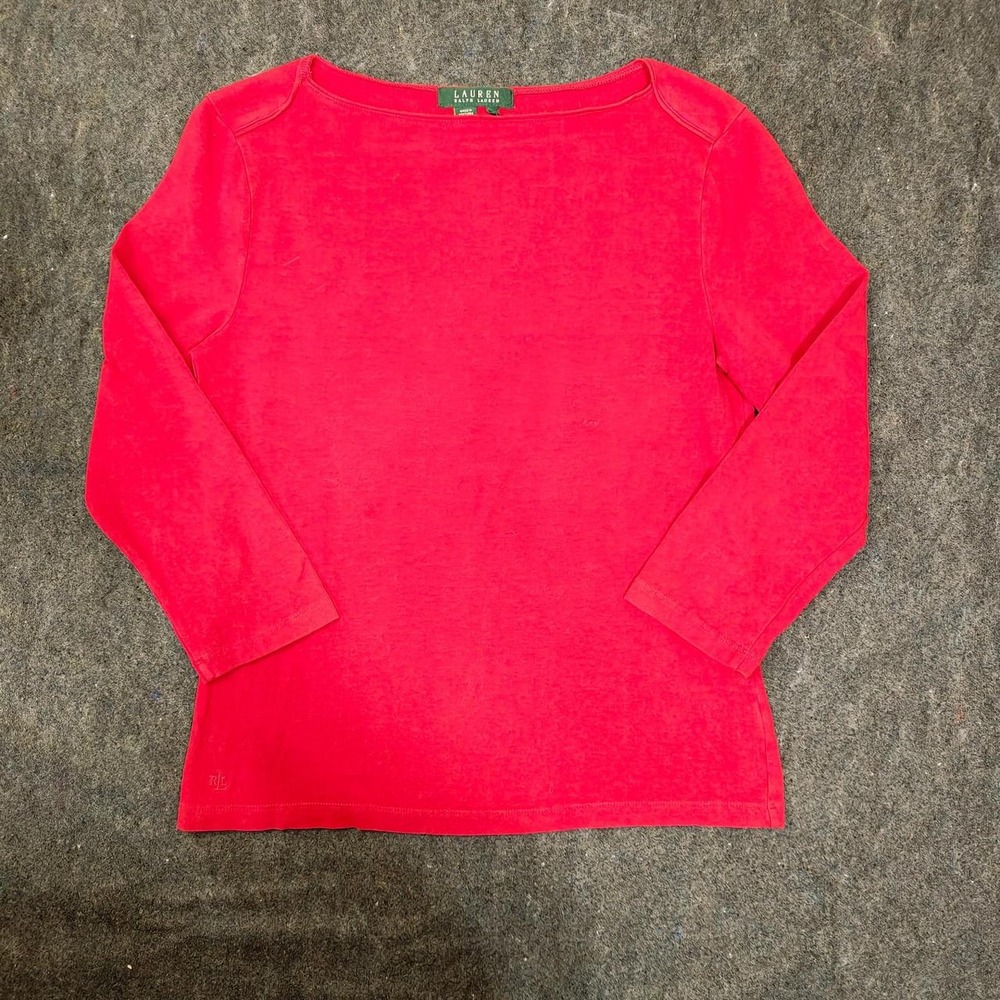 Lauren Ralph Lauren Vintage 90s Y2K Red Boatneck Stretch Top Medium